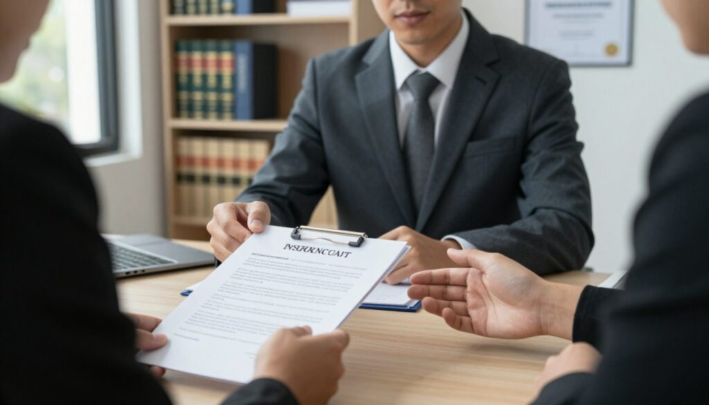 A-professional-legal-advisor-sits-at-a-desk-presenting-documents-to-a-client-in-a-modern-1024x585 Indemnisation insuffisante : Comment contester l'offre de votre assurance après un sinistre ?