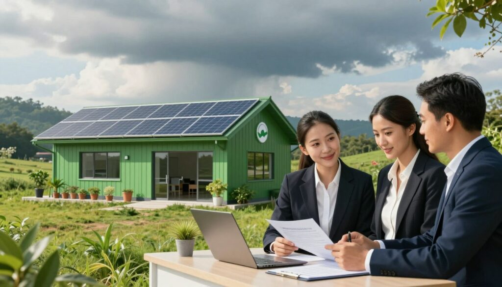 A-serene-eco-friendly-auto-insurance-office-set-against-a-backdrop-of-a-verdant-landscape-1024x585 Assurance et changement climatique : Comment protéger sa maison des risques de sécheresse et d'inondation ?