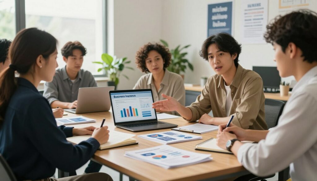 An-office-scene-depicting-a-diverse-group-of-micro-entrepreneurs-engaged-in-a-discussion-about--1024x585 Micro-entrepreneur : Quelles assurances sont vraiment obligatoires en 2026 ?