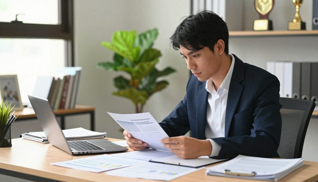 Micro-entrepreneur-working-diligently-at-a-modern-workspace-surrounded-by-documents-a-laptop-1024x585 Micro-entrepreneur : Quelles assurances sont vraiment obligatoires en 2026 ?